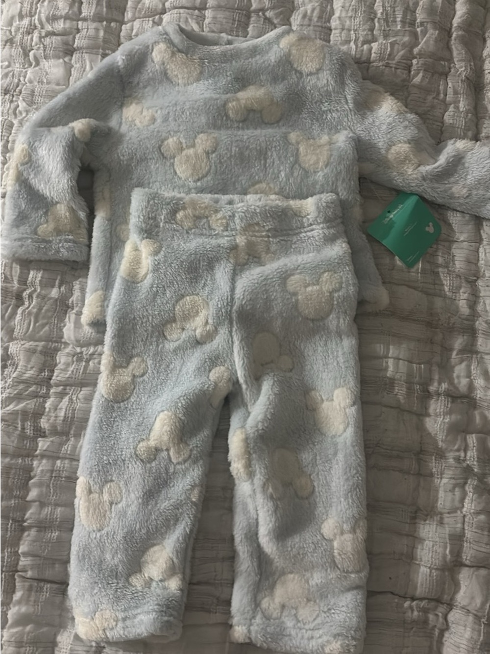 Disney Light Blue Plush Kids Pajama Set with Cream Mickey Heads